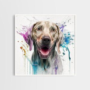 8x8 Weimaraner Dog Portrait‎ Watercolor Oil Painting Wall Art Print